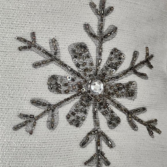 Cynthia Rowley Silver Beaded Snowflakes White Let it Snow Holiday Large Pillow - Picture 4 of 16